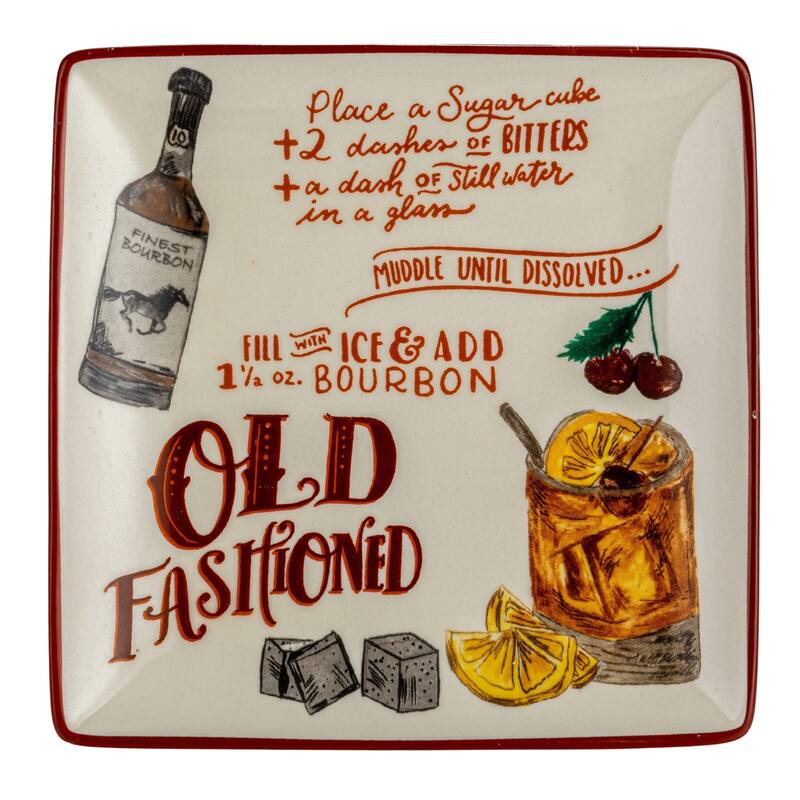 Stoneware Plate Set with Cocktail Recipes Design - 6.0"L x 6.0"W x 0.5"H