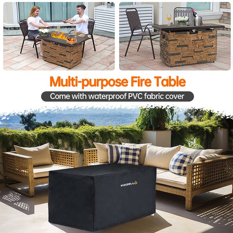 43" Propane Fire Pit Table, 50,000 BTU Faux Stone Fire Pit for Gatherings, CSA Certified Fire Table