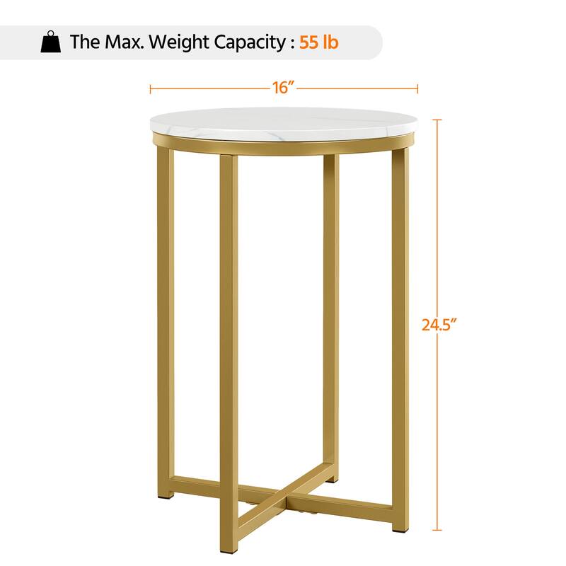 Yaheetech X-Based Faux Marble Side Table Round Tabletop and Metal Legs