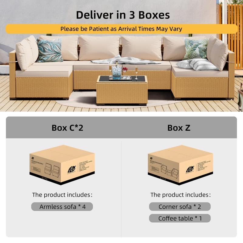 Patio Watcher 7-Piece Yellow Wicker Patio Conversation Set with Cushions