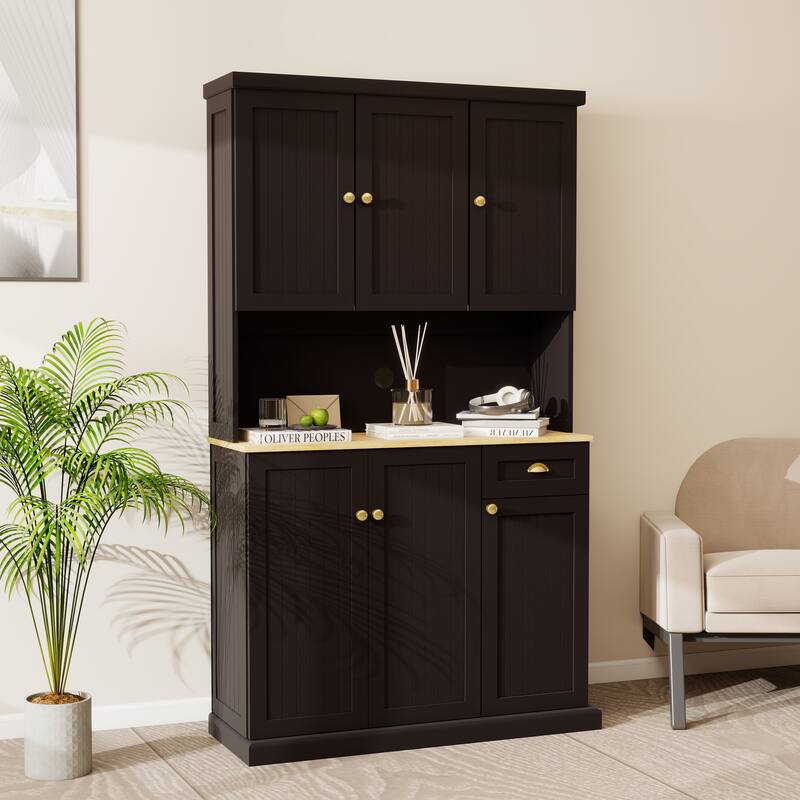 Modern Storage Cabinet with Microwave Oven Countertop, Adjustable Shelves and 1 Drawer