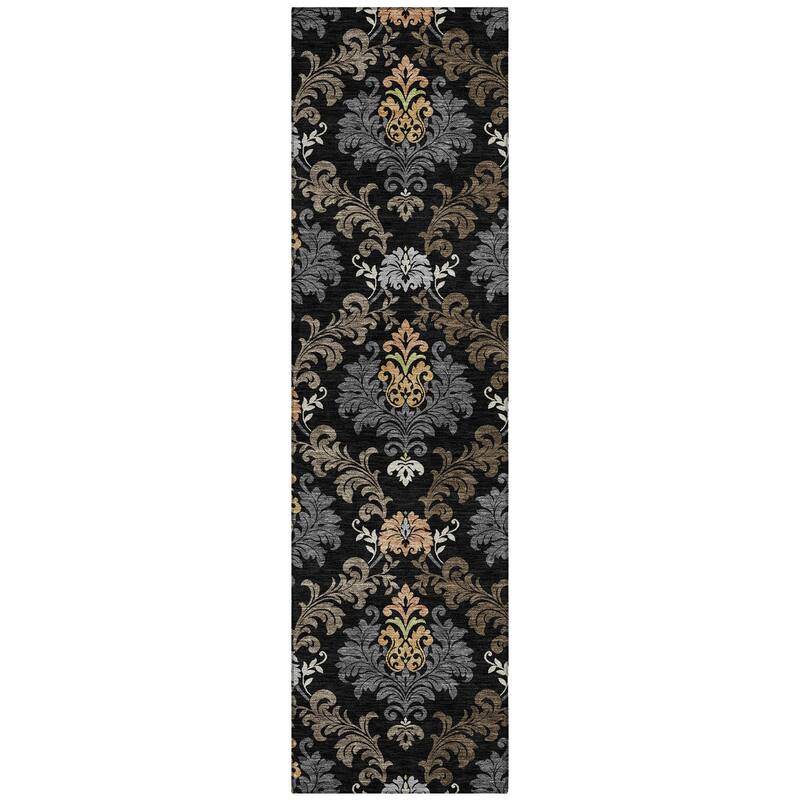 Machine Washable Indoor/ Outdoor Damask Patna Chantille Rug