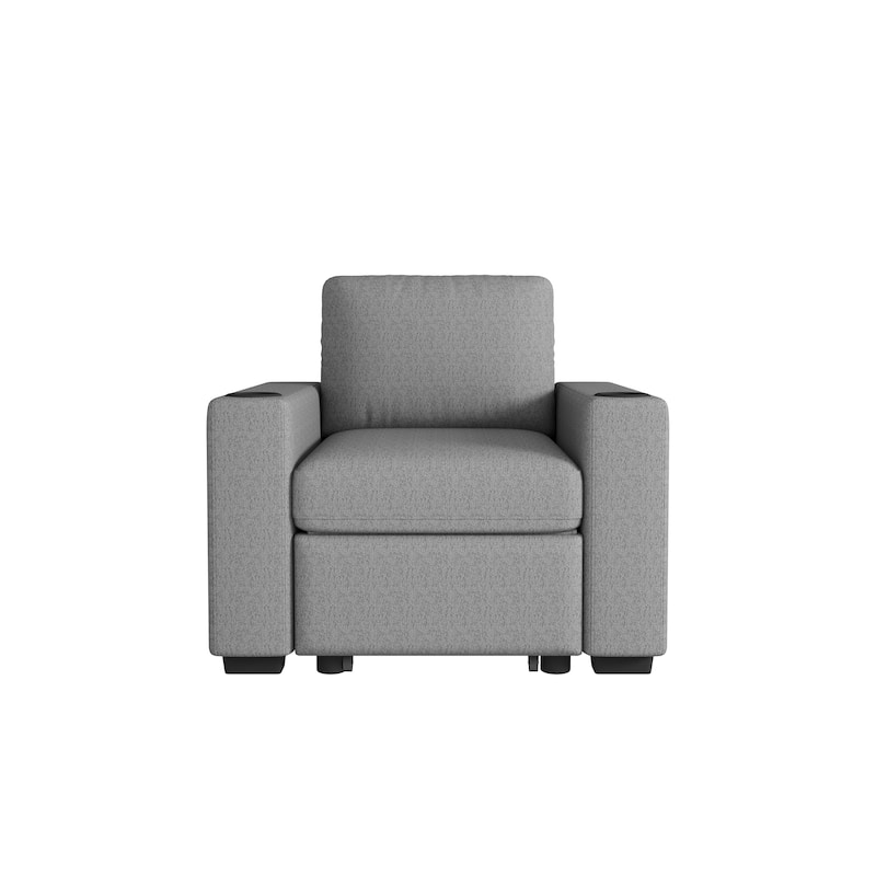 Convertible Sectional Sofa with Pull-out Sofa Bed and Dual Cup Holders
