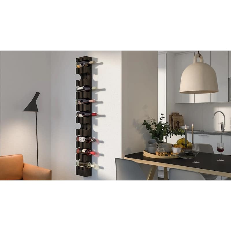Solid Hardwood Wine Rack for 9 Bottles - Black Wall-Mounted, Handmade
