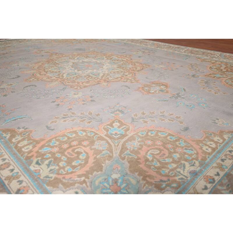 Tabriz Persian Vintage Rug Hand-Knotted Traditional Gray Wool Carpet - 9'5"x 12'4"