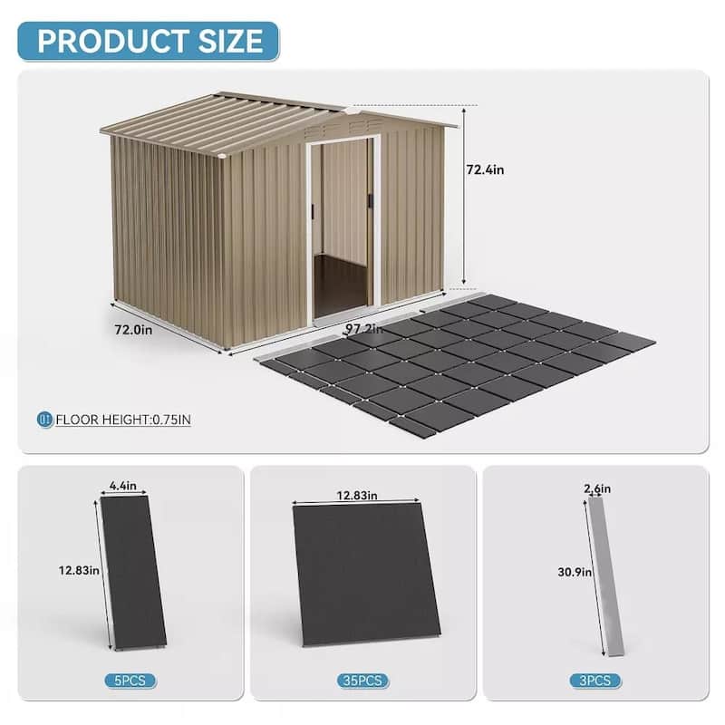 Kullavik Outdoor Metal Storage Shed with Floor and Lockable Sliding Door