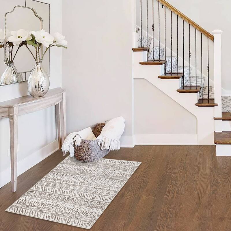 Garvee Boho Area Rug Moroccan Accent Rugs Geometric Distressed Carpet