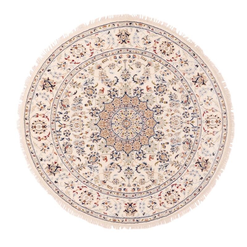 ECARPETGALLERY Hand-knotted Nain Cream Silk, Wool Rug - 4'11 x 4'11