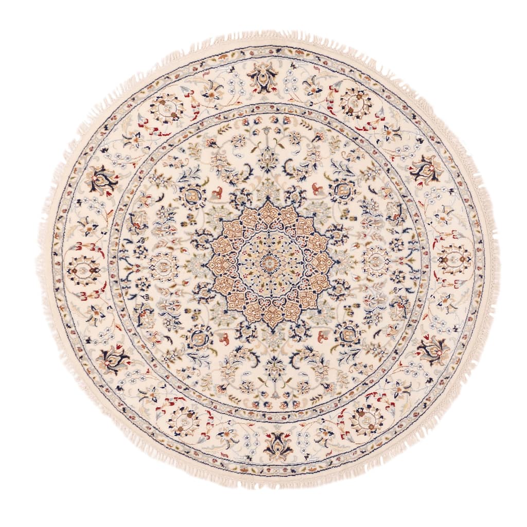 ECARPETGALLERY Hand-knotted Nain Cream Silk, Wool Rug - 4'11 x 4'11