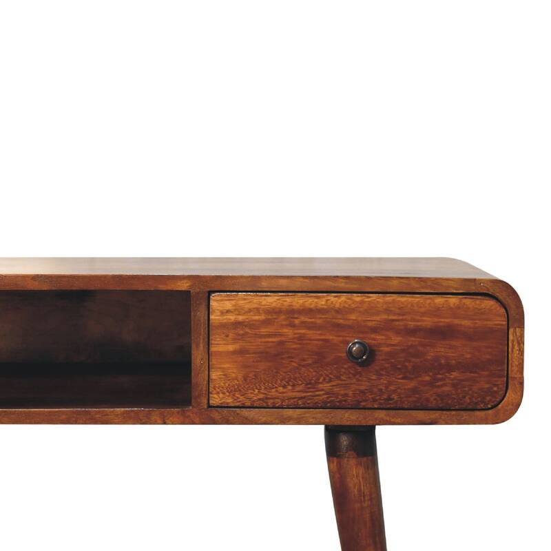 Mid-Century Modern Wood Curved Writing Desk Table With Strong Legs