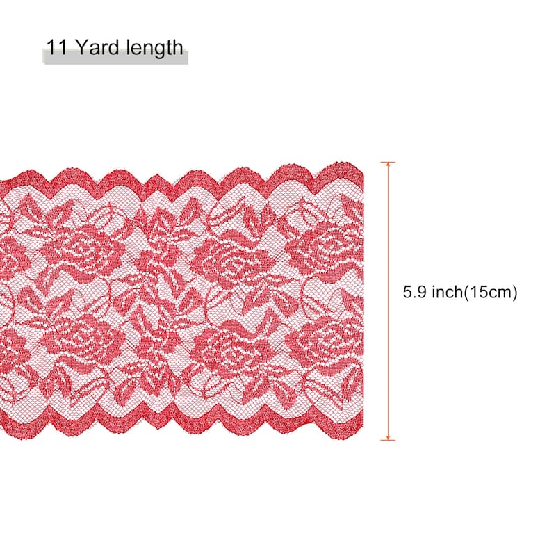 6 Inch Wide 11 Yard Lace Ribbon Floral Pattern Lace Trim Ribbon - Red