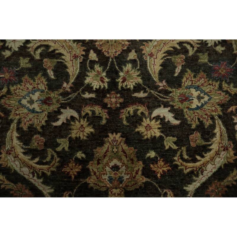 Hand Knotted Oriental 100% Wool Carpet Traditional All-Over Black Peshawar Area Rug - 9' 0'' X 6' 2''