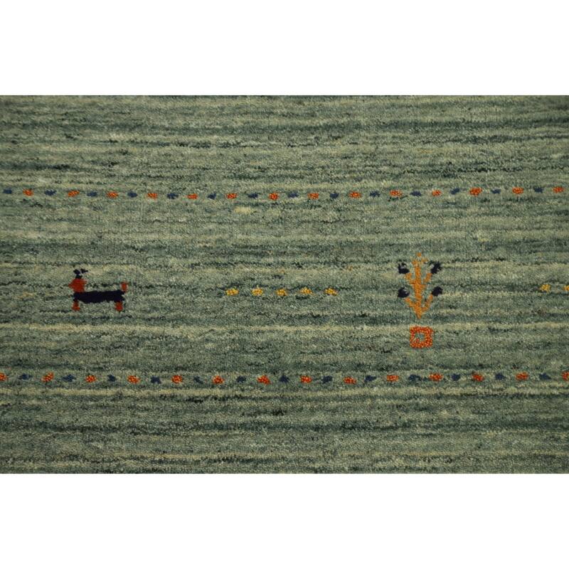 Hand Knotted Oriental 100% Wool Carpet Tribal Animal Pictorial Green Gabbeh Area Rug - 9' 0'' X 9' 1''