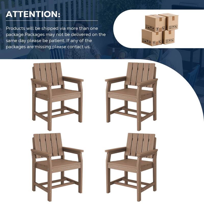 Plastic HDPE Patio Dining Chair with 19.69in Wide Seat Set of 4 - N/A