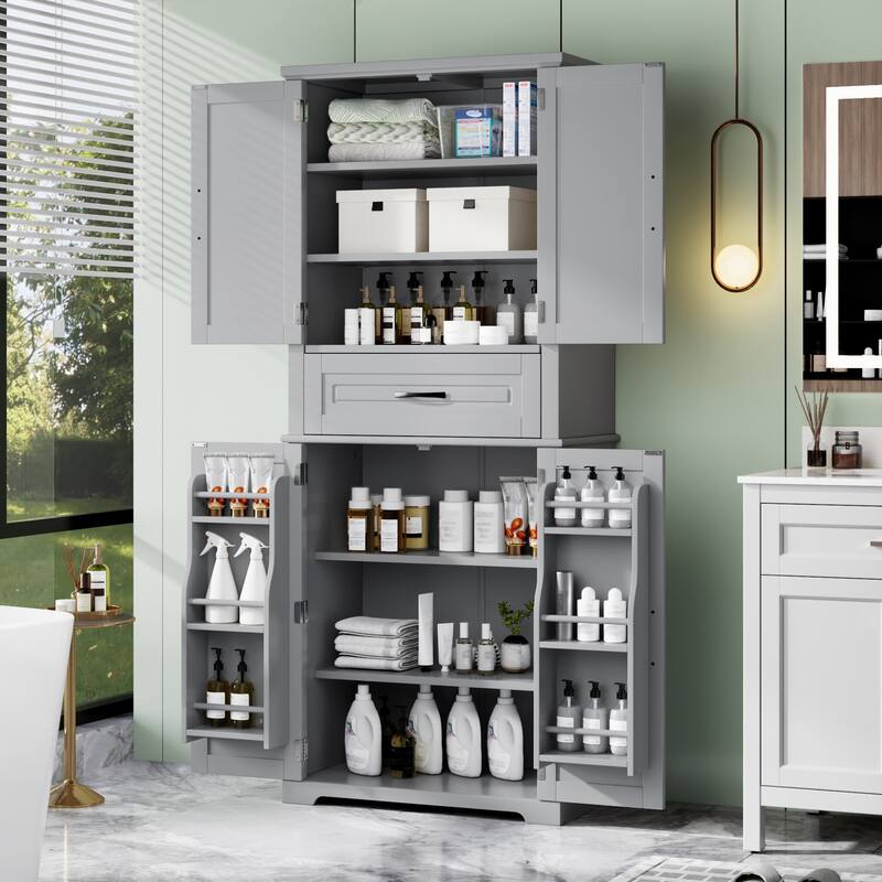 Bathroom Storage Cabinet With Multi-Functional Storage Space - Grey