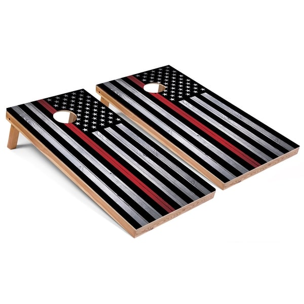 slide 2 of 6, Solid Wood Cornhole Boards - USA Thin Red Line Design Premium 2x4 (24" x 48") - Include ALL Accessories