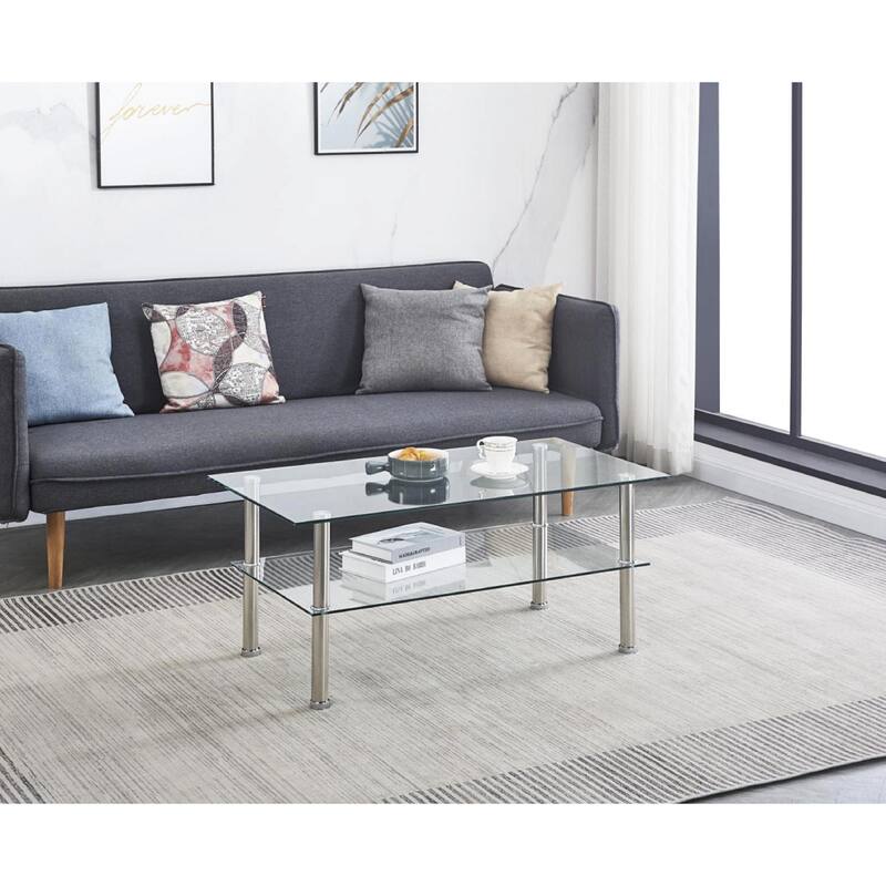 Modern 2-Layer Space Coffee Table with Storage Shelve