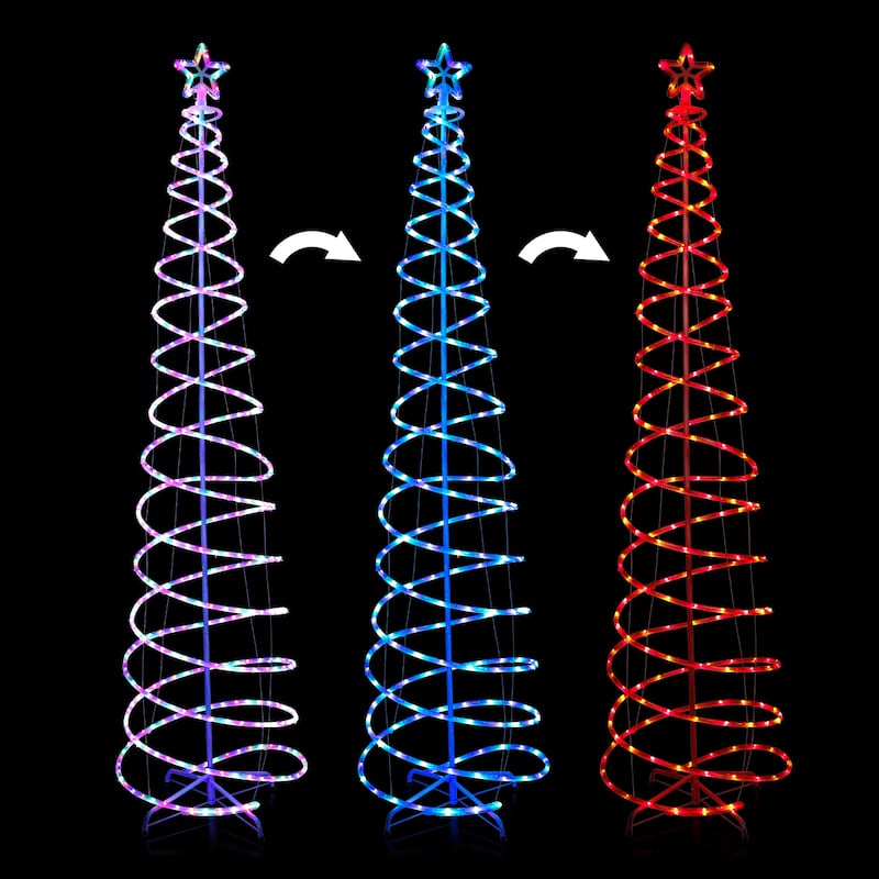 Alpine Corporation Indoor/Outdoor Artificial Spiral Christmas Tree with Multi-Color LED Lights - White