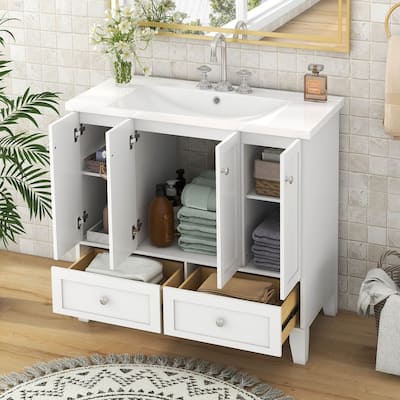 36'' Solid Wood Frame Bathroom Vanity Cabinet with Resin Sink