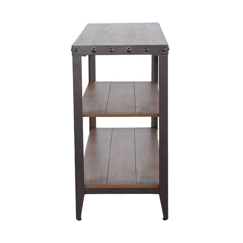 Ayka Sofa Table w Shelf, Nailhead Accent, 48 Inch Rectangular Brown