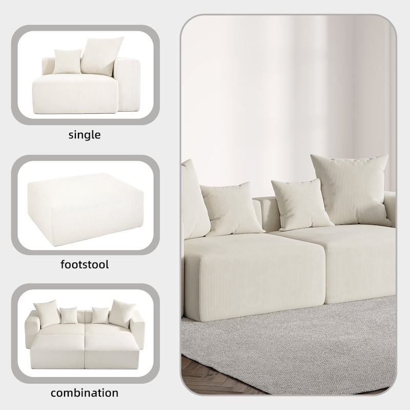 2 Set Oversized Corduroy Sectional Sofa Square Arm