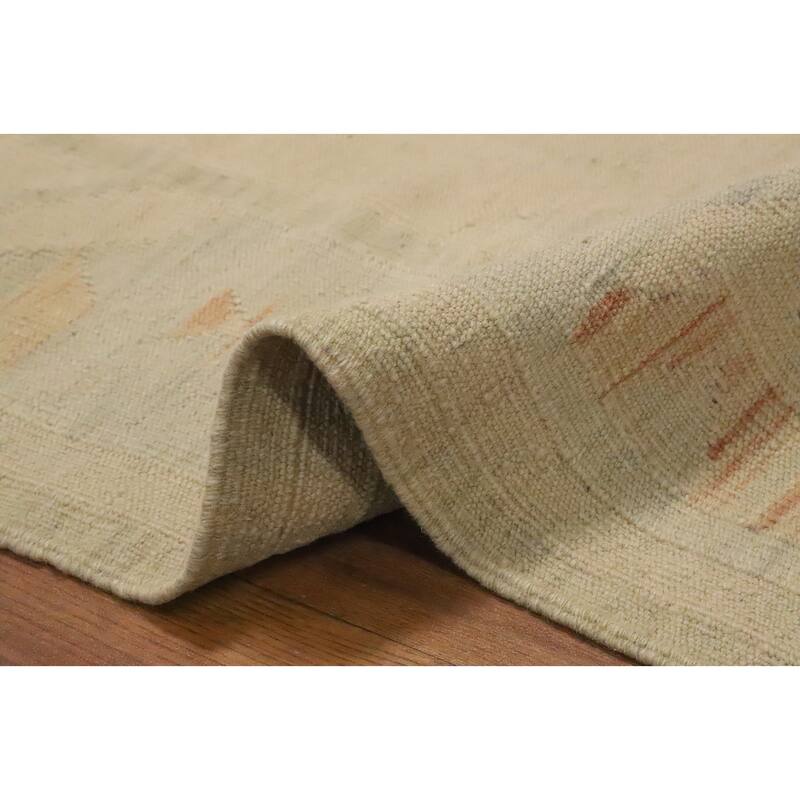 Hand Woven Oriental 100% Wool Carpet Southwestern Tribal Beige & Ivories Kilim Area Rug - 12' 9'' X 10' 0''