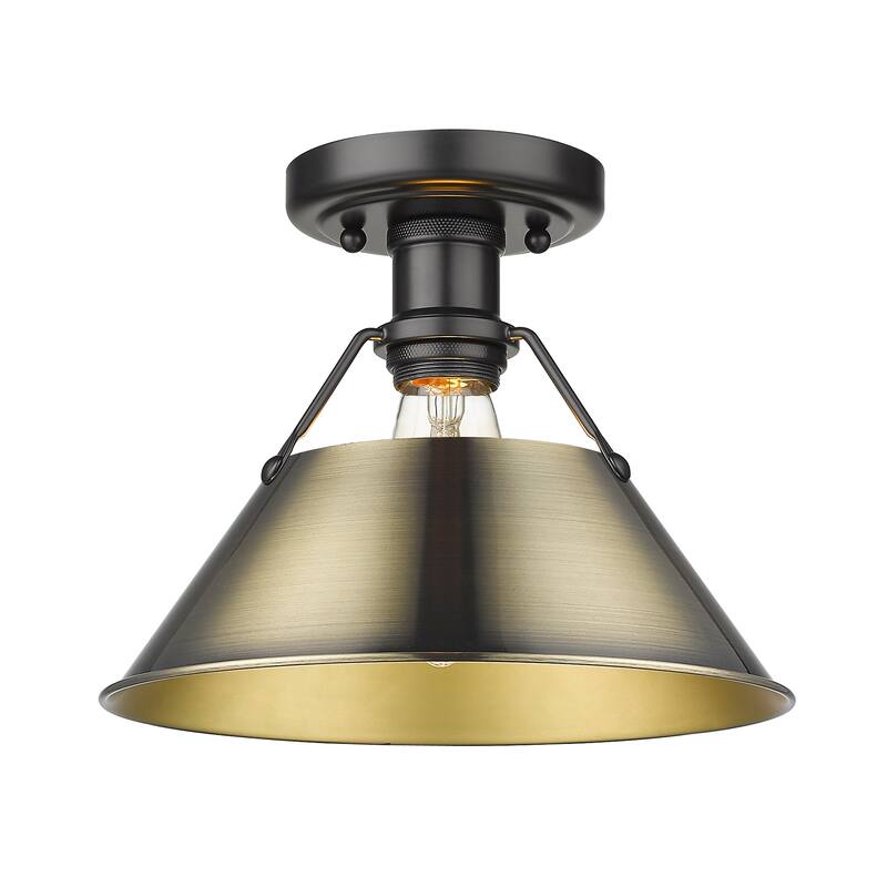 Yep by Golden Lighting Orwell 1-light Flush Mount in Matte Black and Aged Brass shade