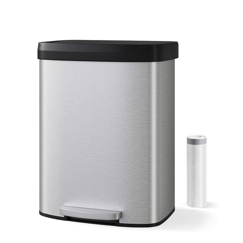 16 Gallon / 60 Liter Stainless Steel Trash Can,For Office, Bathroom, Dining Room - Silver