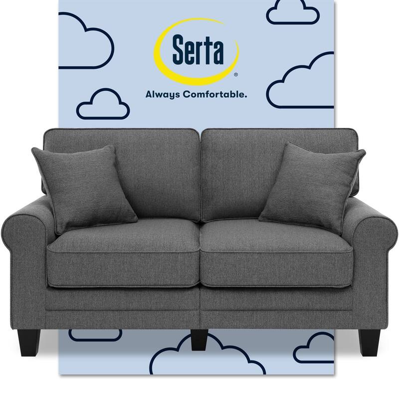 Serta Copenhagen 61" Loveseat for Two People, Pillowed Back Cushions and Rounded Arms, Durable Modern Upholstered Fabric - Dark Grey
