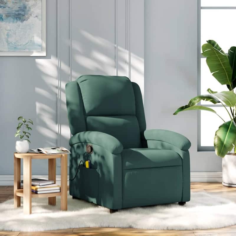 vidaXL Massage Recliner Chair Wingback Reclining Armchair for Elderly Velvet - Dark green