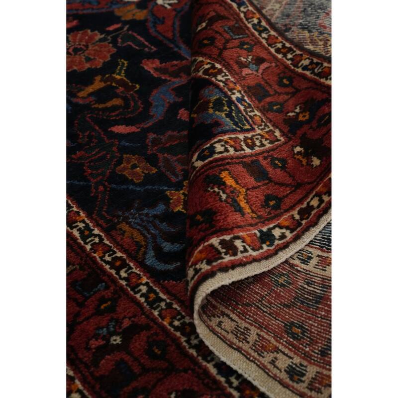 Hand Knotted Oriental 100% Wool Carpet Traditional Floral Navy Blue & Blues Bakhtiari Runner Rug - 13' 1'' X 3' 3''