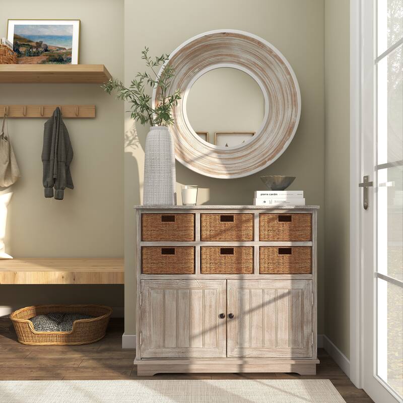 Cream Wooden Room Wall Mirror with White Wash Effect