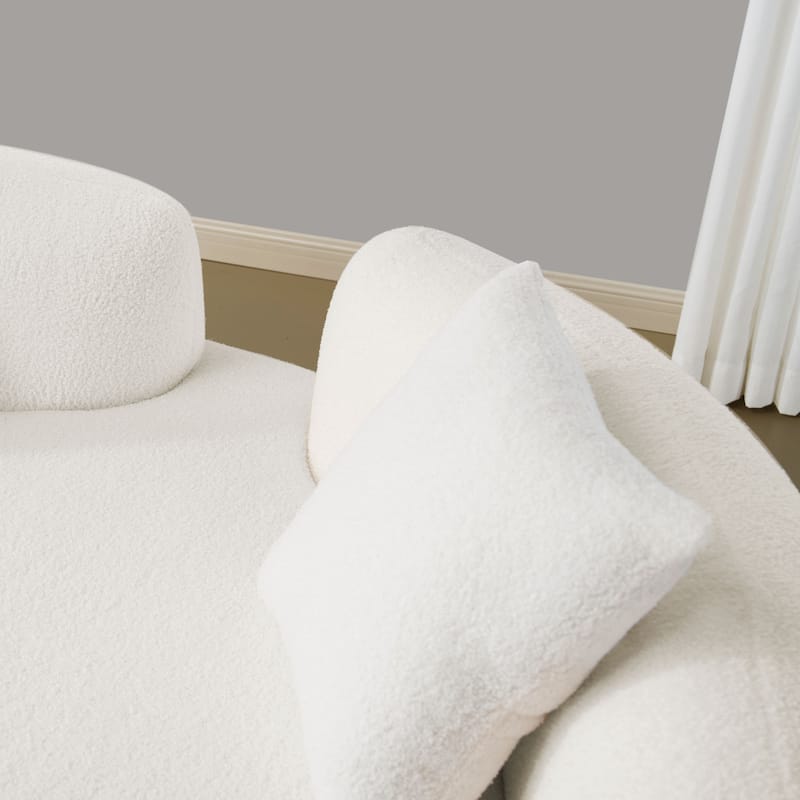 66.93 Inch Curved Loveseat White Full Compression Sponge Sofa, Teddy Velvet Fabric, No-Assembly Compact Sofa