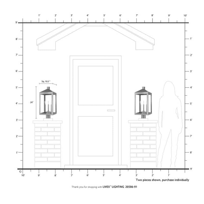 Livex Lighting 3-light Outdoor Post Top Lantern, 20586-91 - 10.5" SQ X 24" H