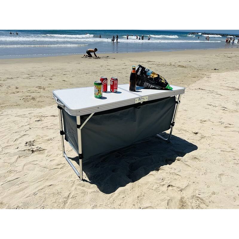 Folding Camping Table with Storage,Portable,Adjustable,Lightweight for Indoor and Outdoor Picnic, Beach, Hiking, Travel