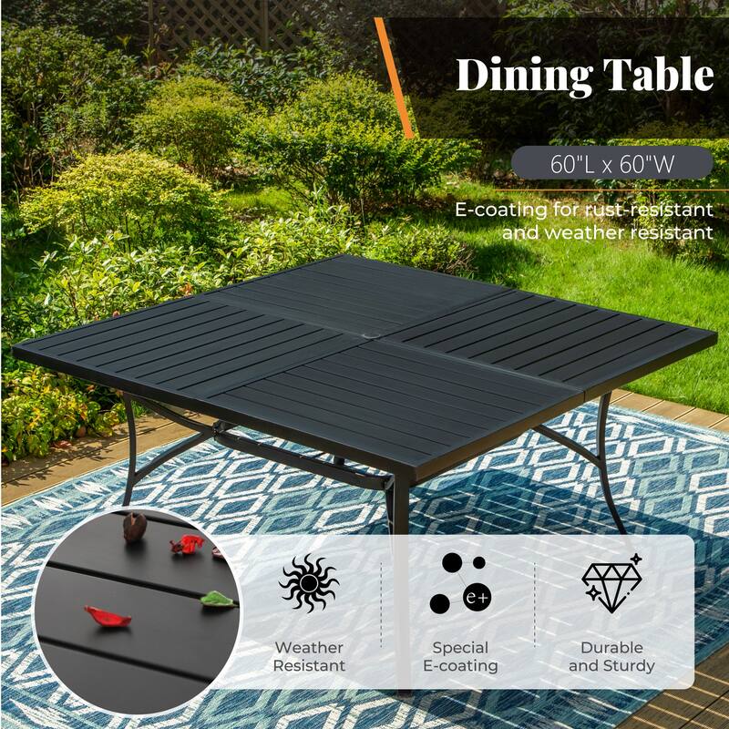 MAISON ARTS 9 Pieces Outdoor Patio Dining Set with Square Table and Textilene Dining Chairs