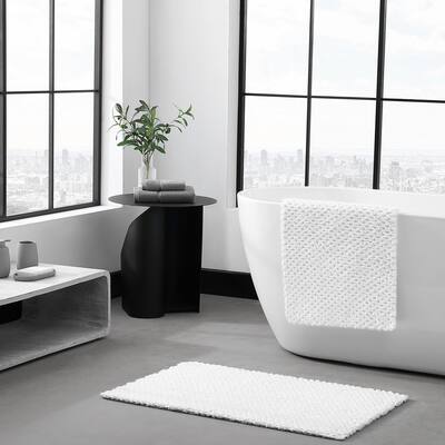 Vera Wang Fine Trellis Solid Cotton Reversible White Bath Rug 2-Piece Set