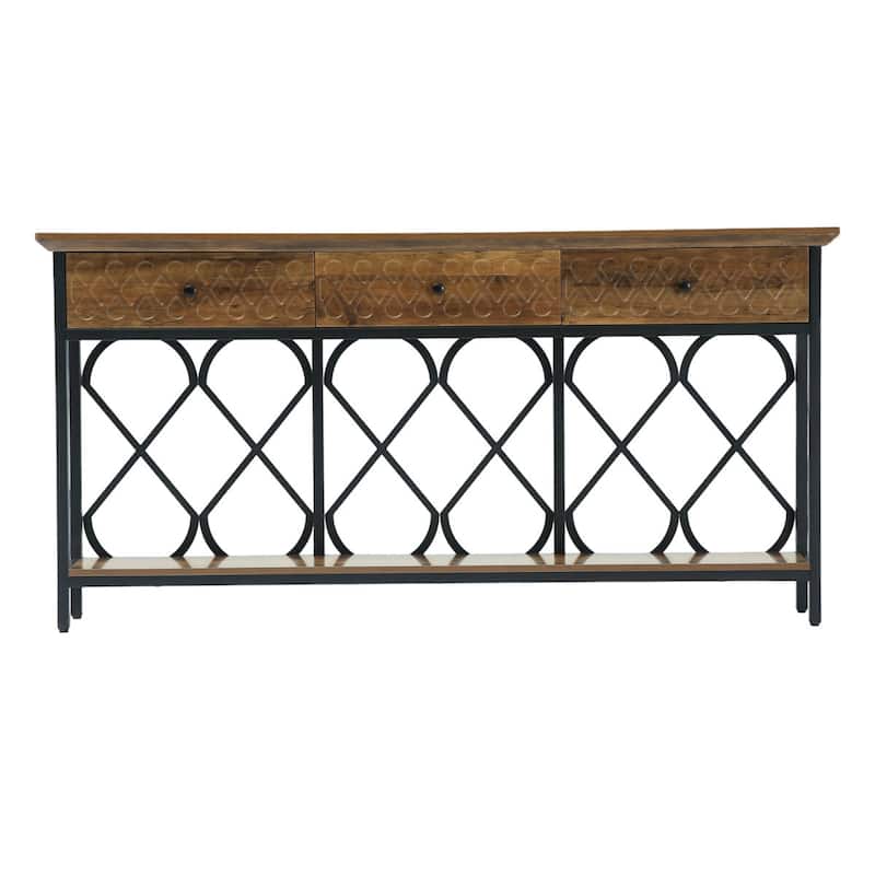 70.86-Inch Console Sofa Table, Entryway Table with 3 Storage Drawers - Black&Brown 