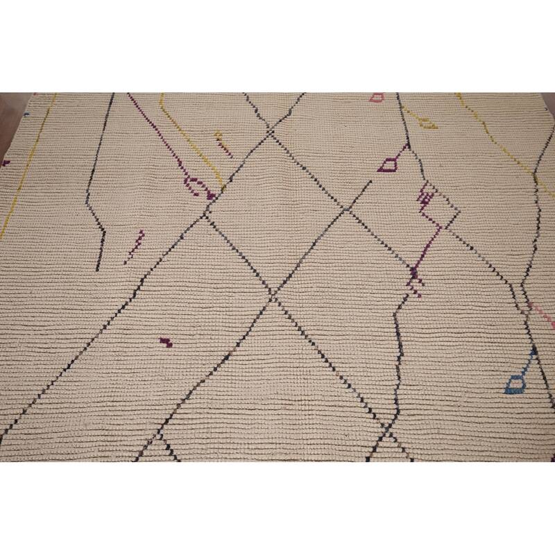 All-Over Striped Ivory Moroccan Area Rug Handmade Wool Carpet - 6'1"x 10'1"