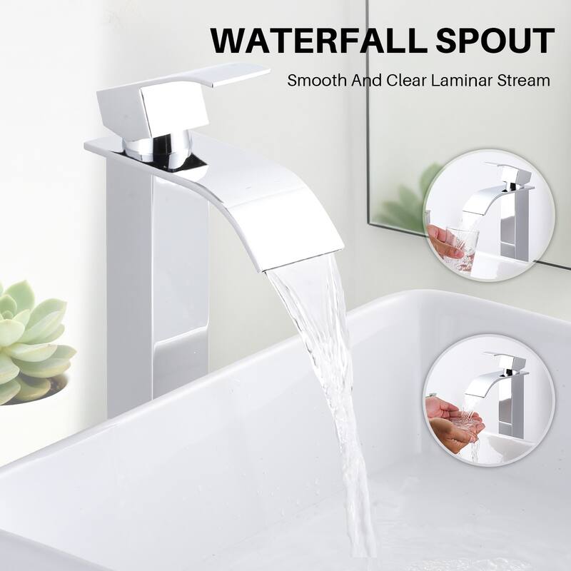 WOWOW Single Handle Single Hole Waterfall Bathroom Vessel Faucet