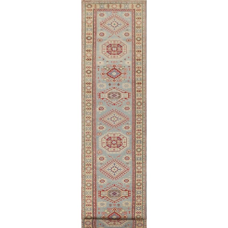 Blue Kazak Runner Rug Handmade Oriental Wool Carpet - 2'8" x 15'8"
