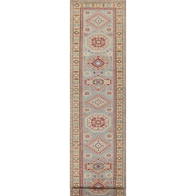 Blue Kazak Runner Rug Handmade Oriental Wool Carpet - 2'8" x 15'8"