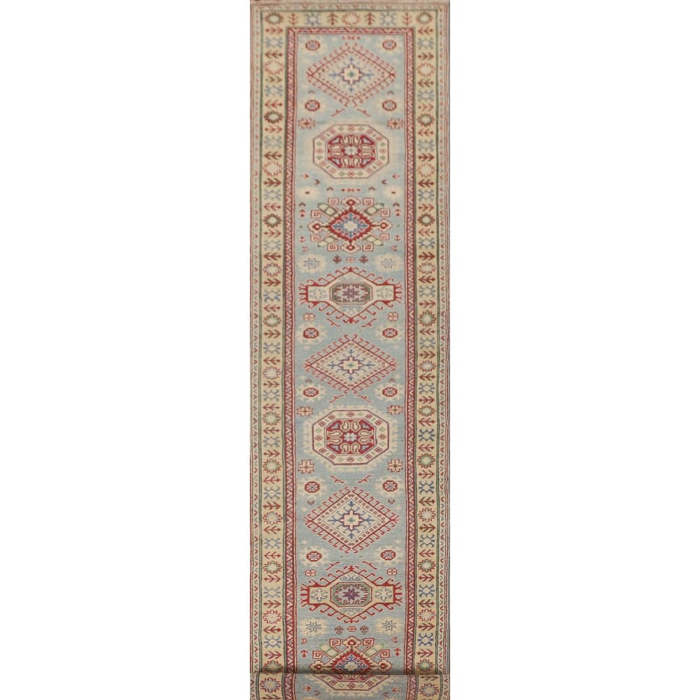 Blue Kazak Runner Rug Handmade Oriental Wool Carpet - 2'8" x 15'8"