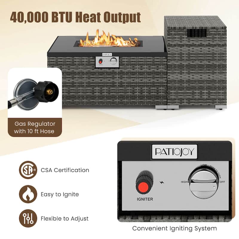 Costway 2 PCS Outdoor Rattan Fire Table Set with Tank Cover Tempered - See Details