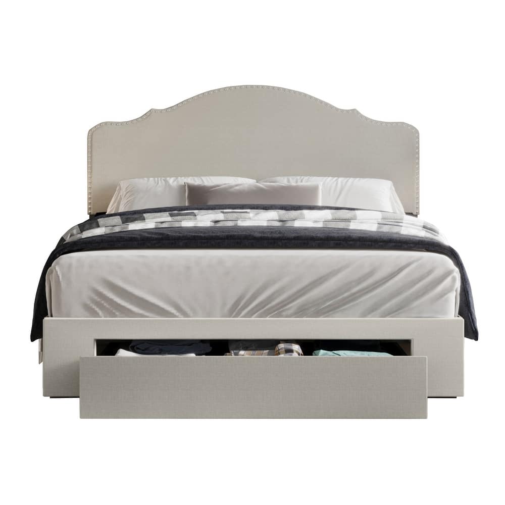 CraftPorch Transitional Linen Nailhead Upholstered Storage Bed