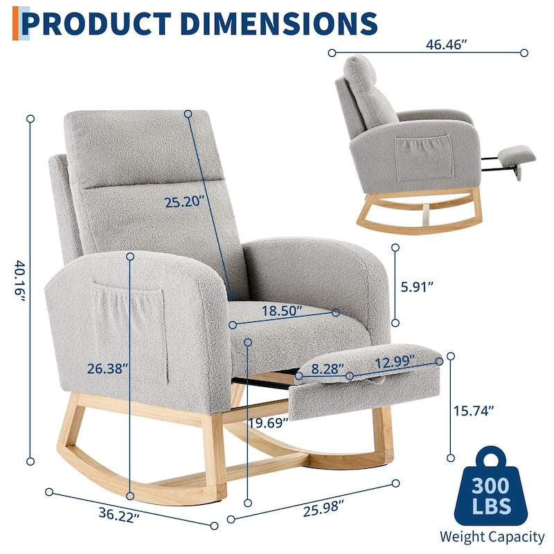 Rocking Chair with Footrest for Nursery, Modern PU Upholstered Glider Accent Armchair with High Backrest