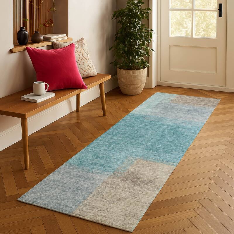 Machine Washable Indoor/ Outdoor Solid Contemporary Chantille Rug