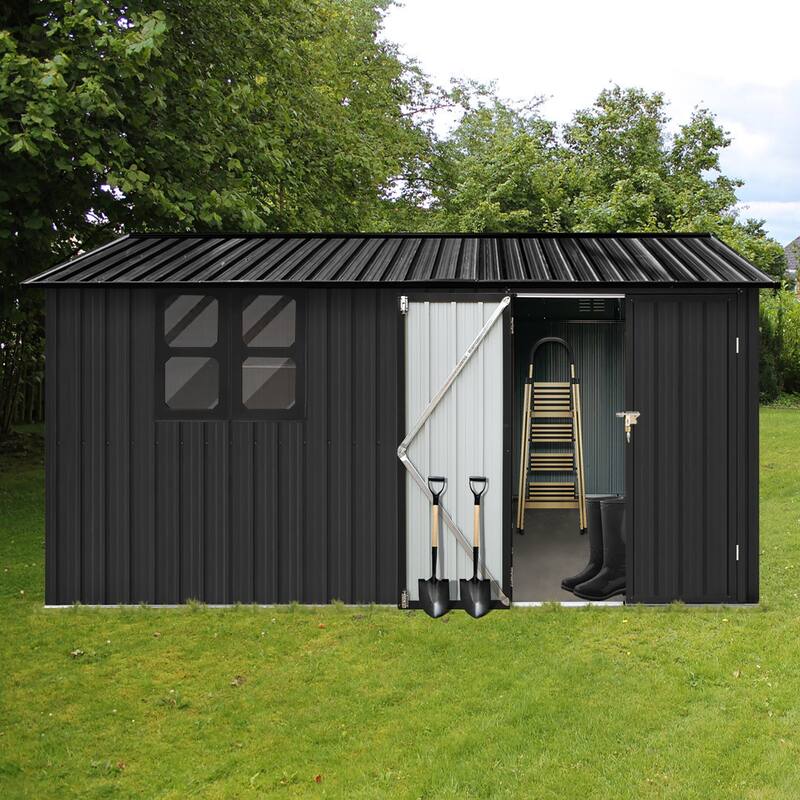 Outdoor 12 x 10 ft. Metal Storage Shed with Window and Vents and Hinged Door and Padlock
