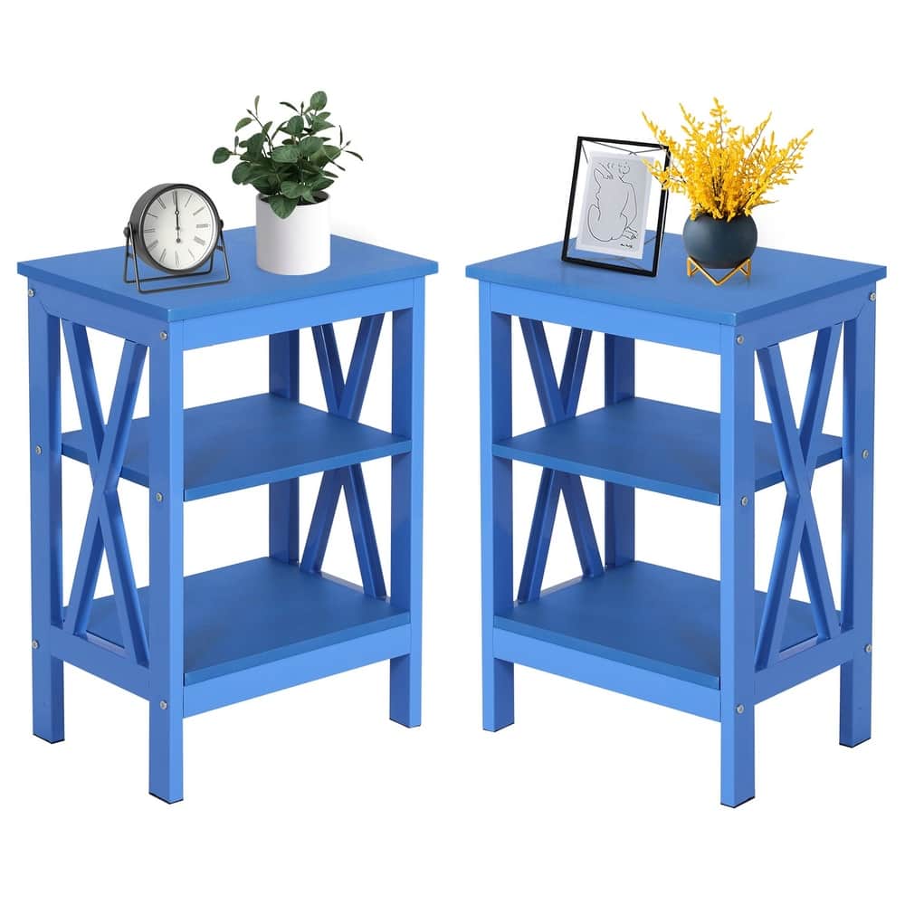 VECELO Modern Side Tables with 3-tier Storage Shelves X-Shaped Nightstand Set of 2 for Living Room and Bedroom