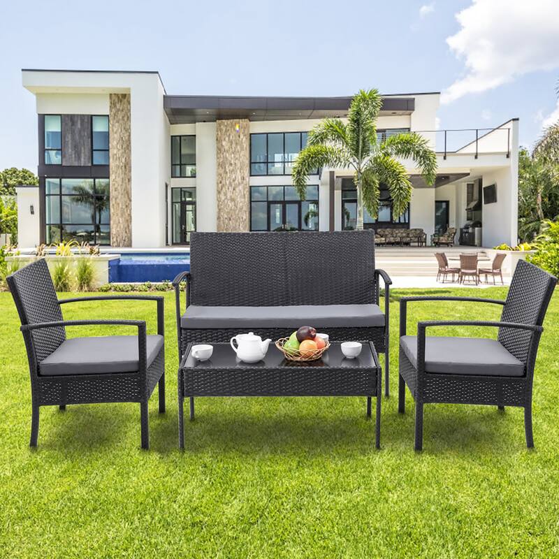 4 PCS Patio Furniture Set Rattan Chair Wicker Set